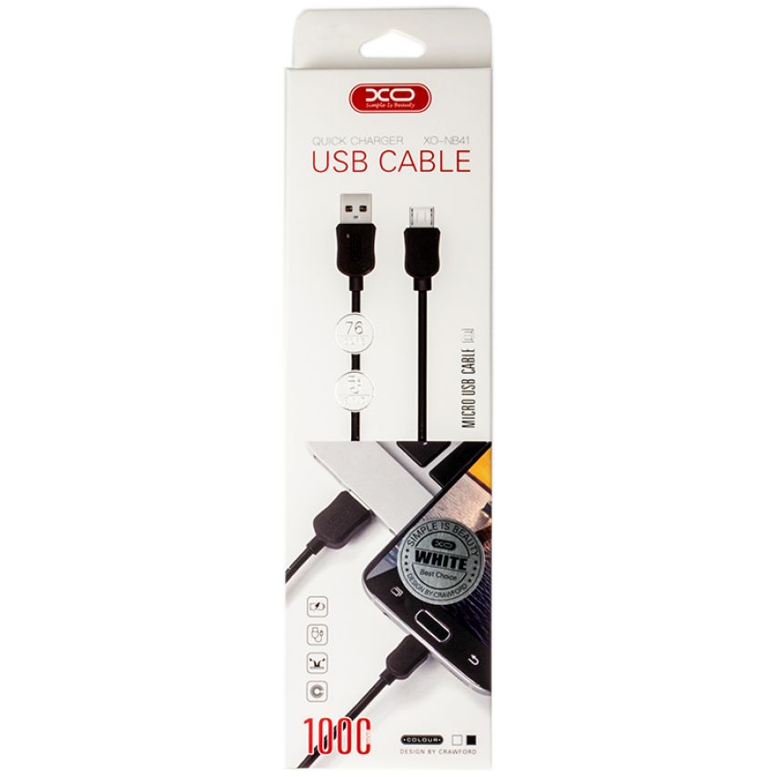 USB кабель XO NB41 2.1A Quick Charge Micro прорезиненный white