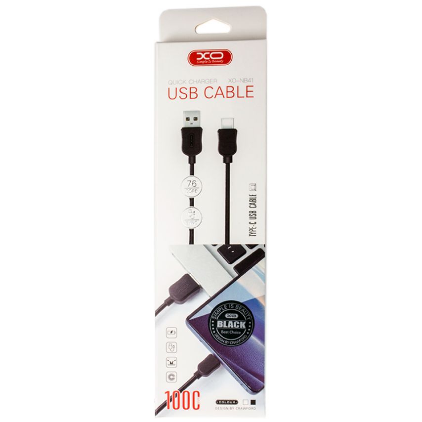 USB кабель XO NB41 2.1A Quick Charge Type-C прорезиненный black