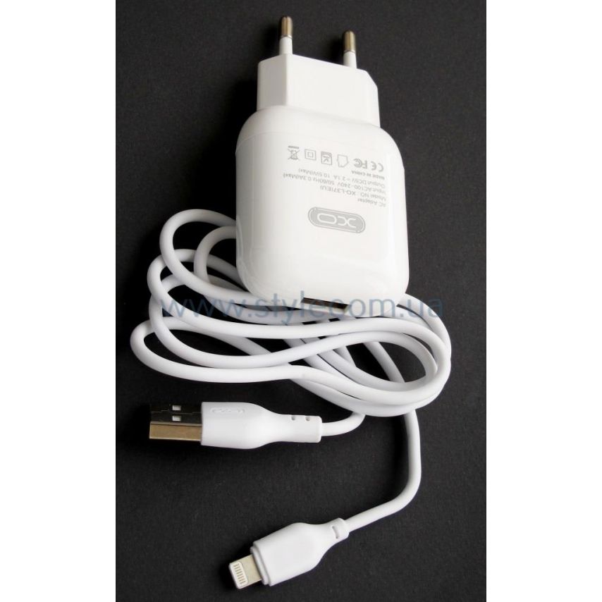 Сетевое зарядное устройство (адаптер) 2в1 XO L37 1USB / 2.1A + Lightning white