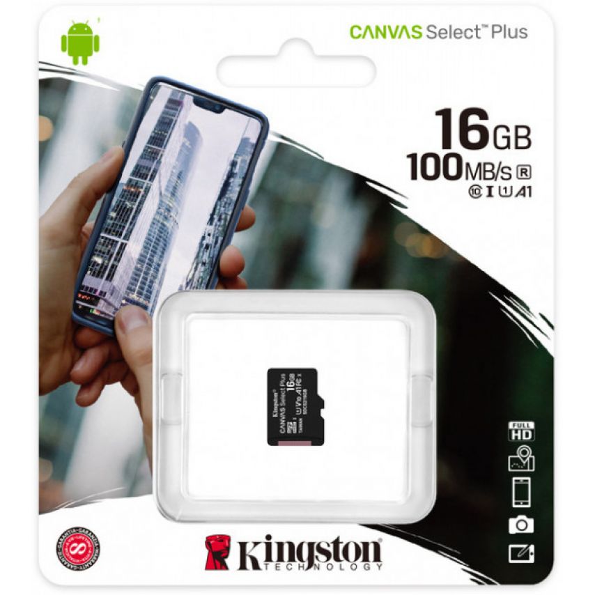Карта памяти Kingston Canvas Select Plus MicroSDHC 16GB Class 10 UHS-I R100MB/s (SDCS2/16GBSP)