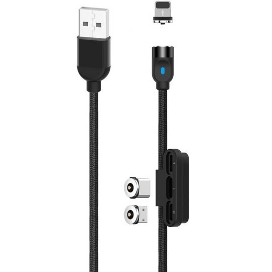 USB кабель XO NB128 3в1 Magnetic type-c+micro+lightning 1m black - купить за {{product_price}} грн в Киеве, Украине