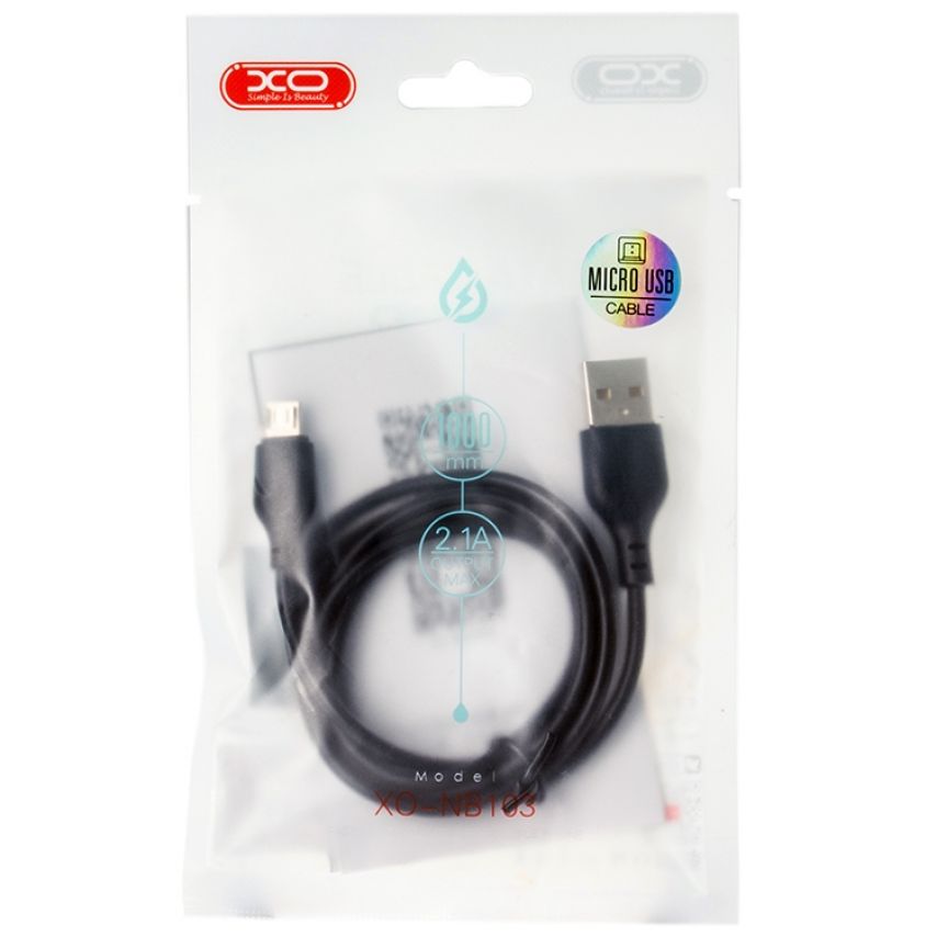 USB кабель XO NB103 2.1A Quick Charge Micro 2m прорезиненный black