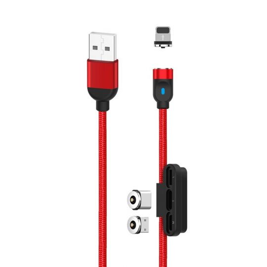 USB кабель XO NB128 3в1 Magnetic type-c+micro+lightning 1m red - купить за {{product_price}} грн в Киеве, Украине