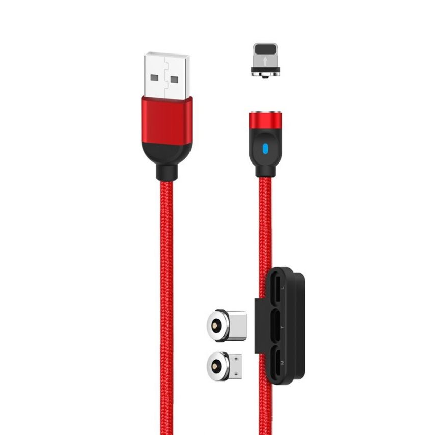 Кабель USB 3в1 XO NB128 Type-C/Micro/Lightning Magnetic 2.4A red