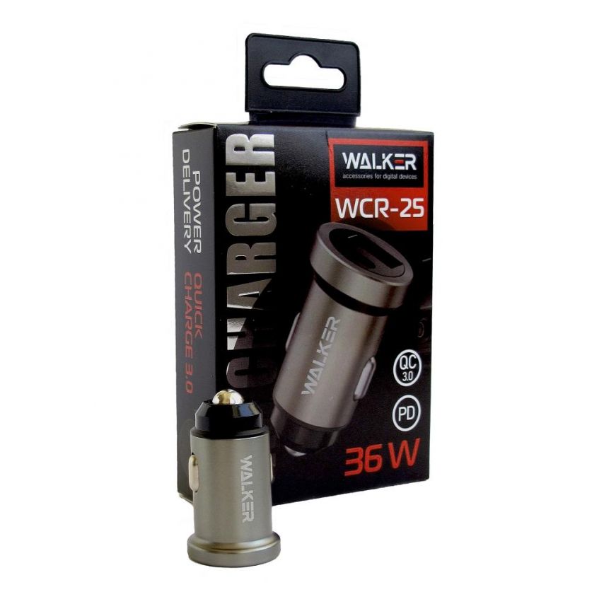 Автомобильное зарядное устройство (адаптер) WALKER WCR-25 PD_3.1A + QC3.0_3.1A grey