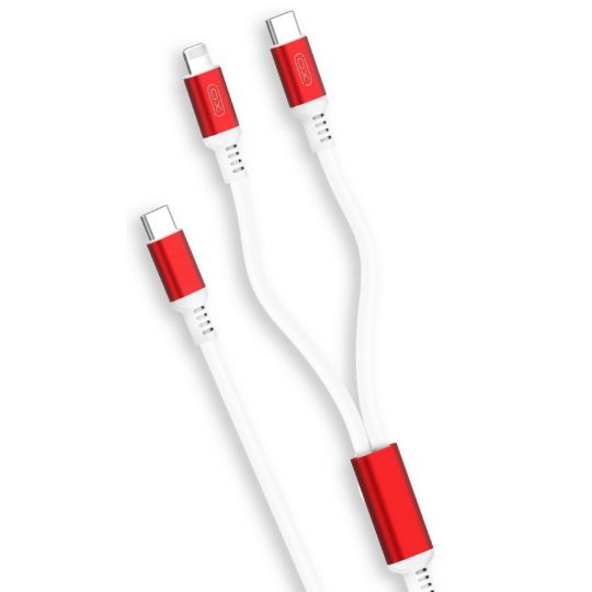Кабель USB XO NB136 2в1 PD 18W Type-C to Type-C+Lightning white-red - купить за {{product_price}} грн в Киеве, Украине