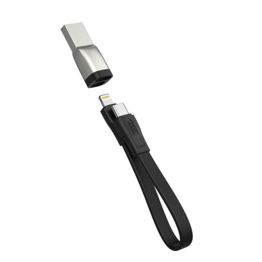 Кабель USB XO NB-Q170B fast charge 20см Type-C - Lightning + USB адаптер black - купить за {{product_price}} грн в Киеве, Украине