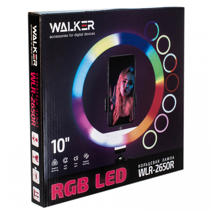 Кільцева лампа WALKER WLR-2650R RGB (26см) + стійка на підлогу (2,1м)
